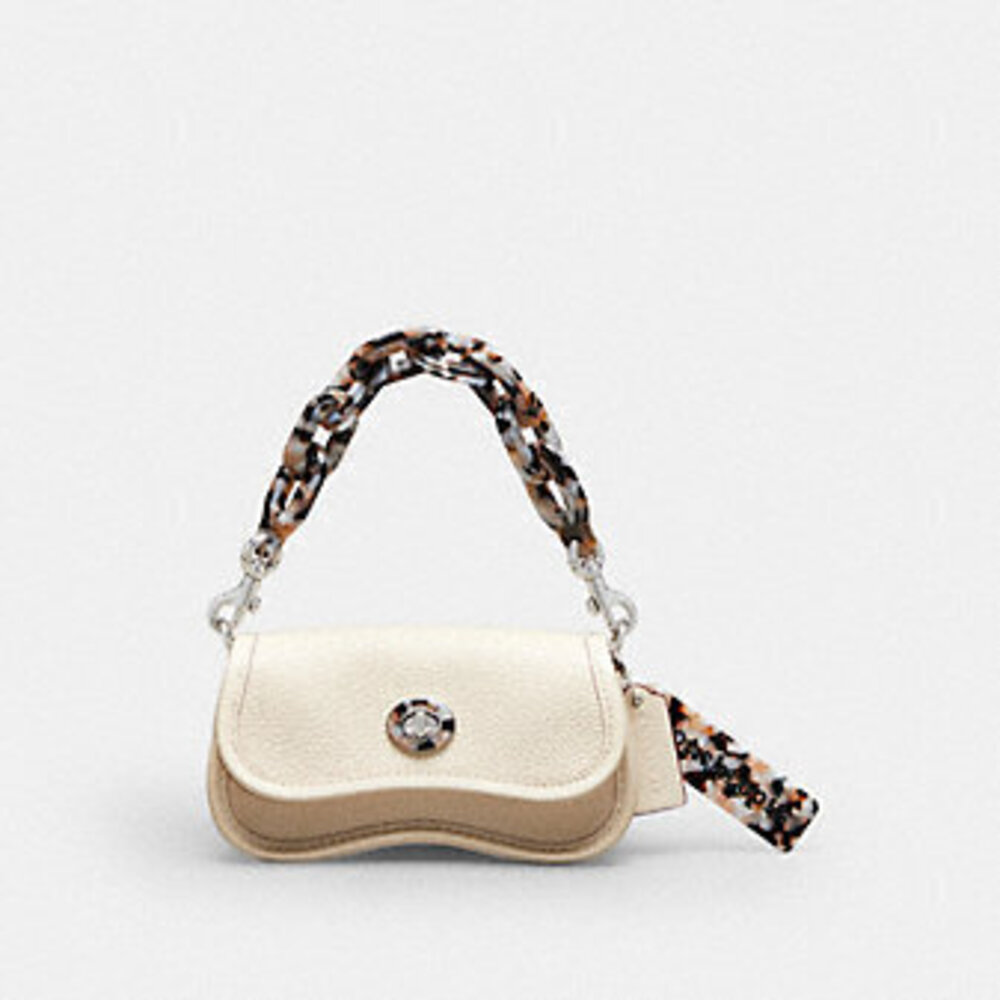 Coach Cream Leather Crossbody Bag with Tortoise-Print Chain Strap